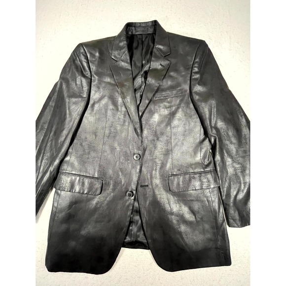 Andrew Fezza Other - Andrew Fezza Y2k Sport‎ Coat Mens 2 Black Leather Notch Lapel Business Blazer